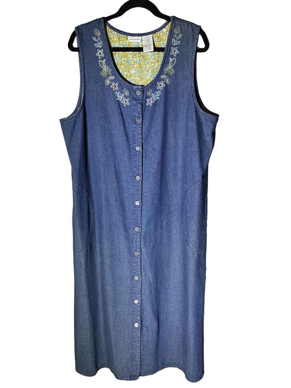 VTG 90s White Stag Embroidered Denim Jumper Dress XL 16/18 Cottagecore